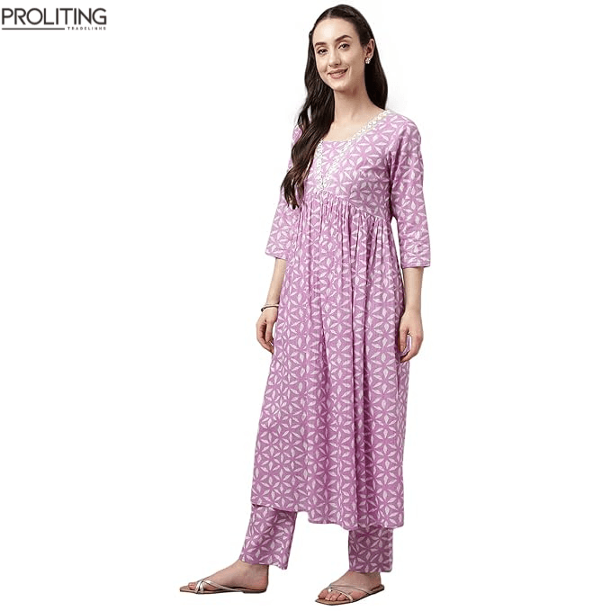 FloraStyle Women’s Pure Cotton Flared Kurta Set with Dupatta
