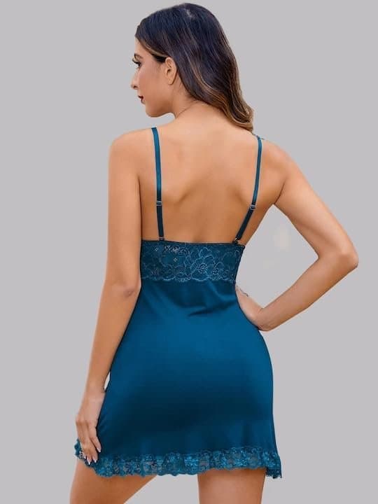 Velmora Women’s Satin Lace Trim Chemise Nightdress