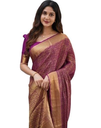 Zyra Women’s Maroon Kanjivaram Semi Silk Saree