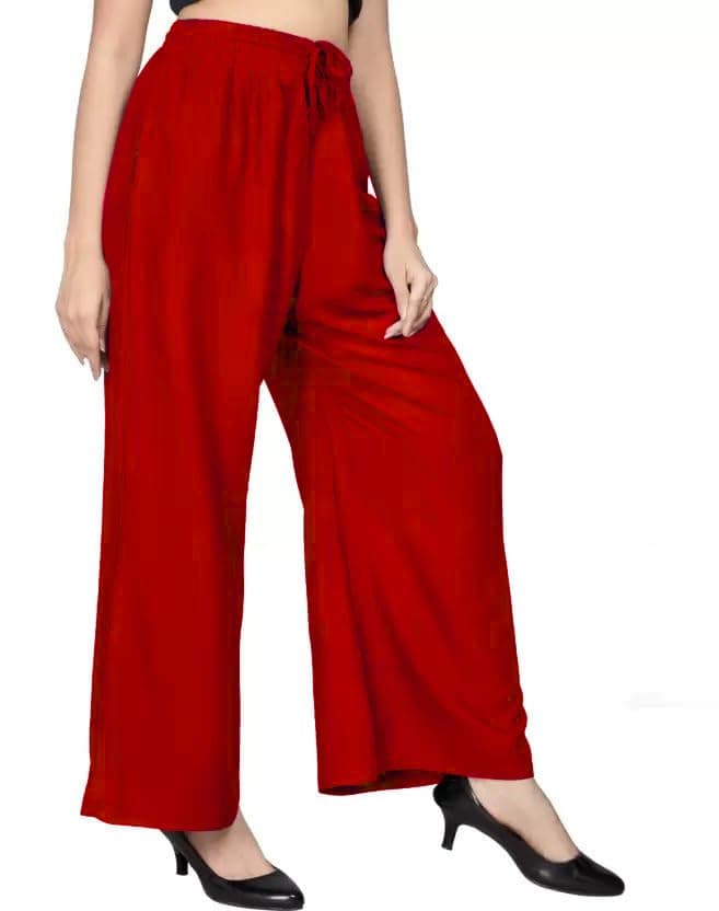 Velmora Women’s Red Rayon Palazzo Pants