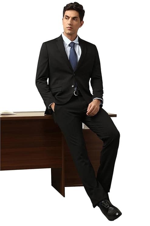 Peter England Men’s Neo Slim Knit Textured Blazer Black