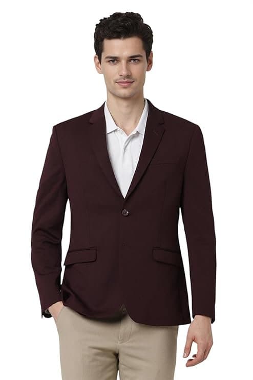 Peter England Men’s Neo Slim Knit Textured Wine