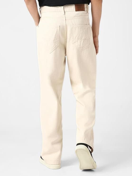 UrbanDrip Men’s Off White Baggy Fit Washed Jeans