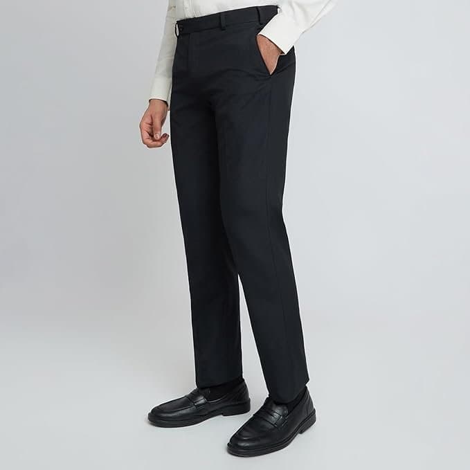 Velmora Men’s Black Checkered Formal Trousers