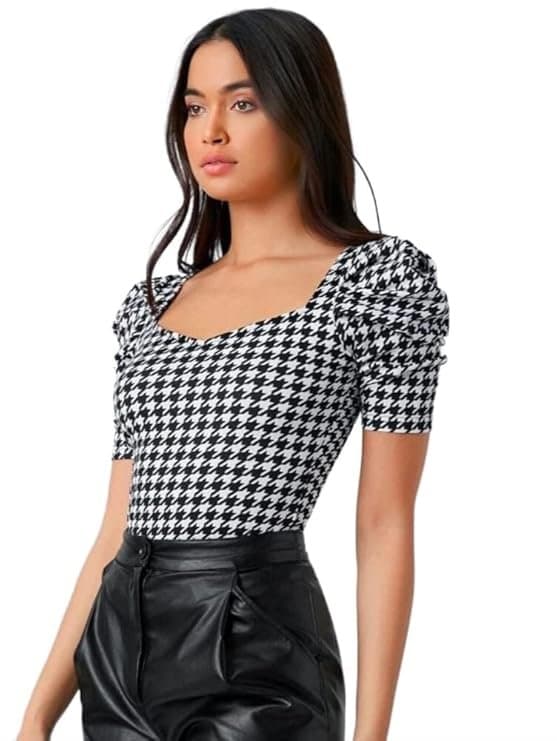AureliaX Women’s Sweetheart Neck Puff Sleeve Top