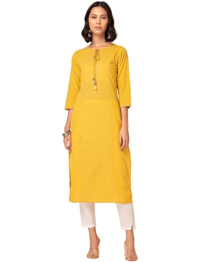 IndiBloom Women’s Yellow Muslin Kurta Set