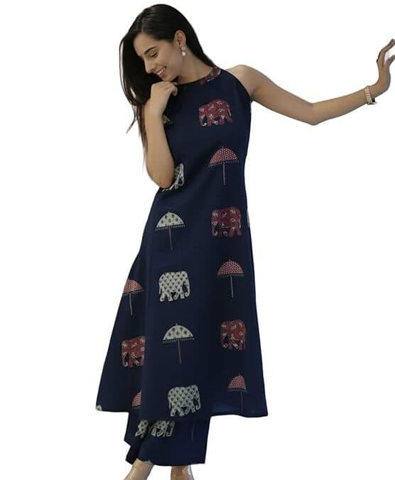 Velmora Women’s Blue Cotton Co-Ord Kurta Set