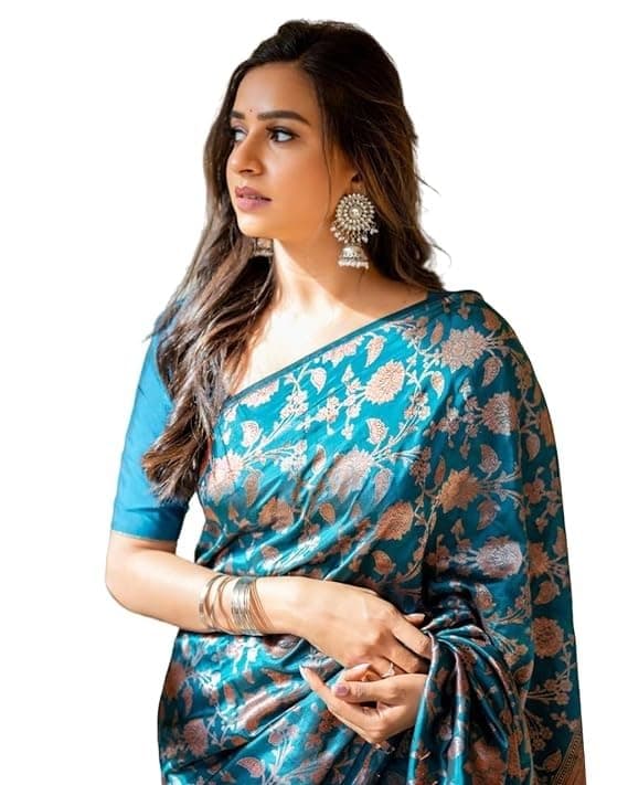 Velmora Women’s Blue Kanjivaram Silk Saree
