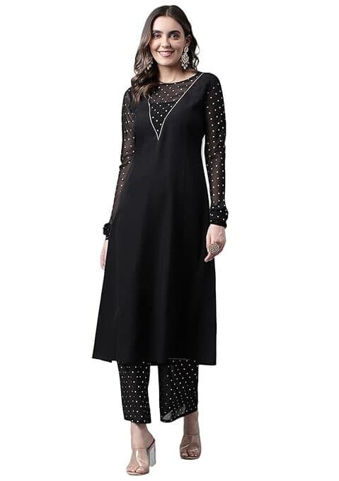 EthniQ Women’s Solid Crepe Kurta Palazzo Set