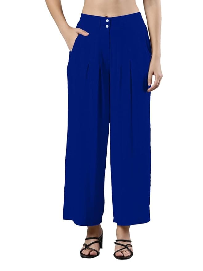 LuxeAura Women’s Royal Blue Flared Palazzo Pants