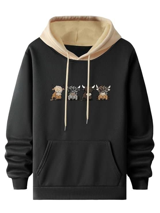 TrendBolt Men’s Cartoon Print Woolen Hoodie