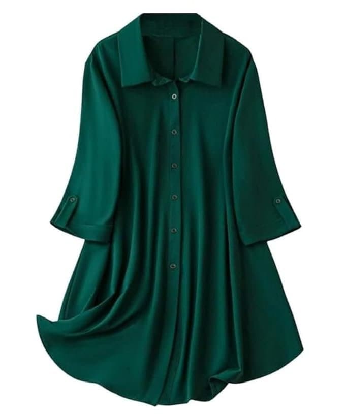 LuxeAura Women’s Roll-Tab Sleeve Rayon Shirt Dress