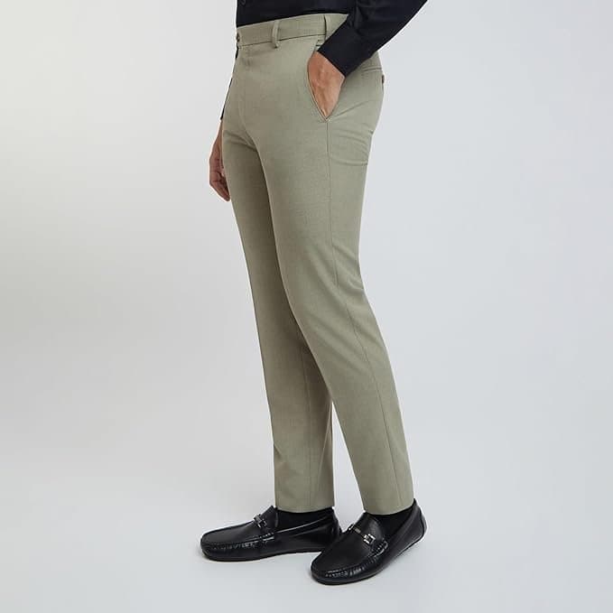 Velmora Men’s Olive Green Slim Fit Formal Trousers