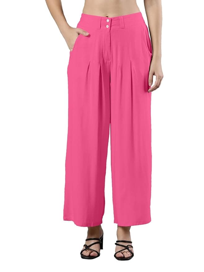 LuxeAura Women’s Pink Flared Palazzo Pants
