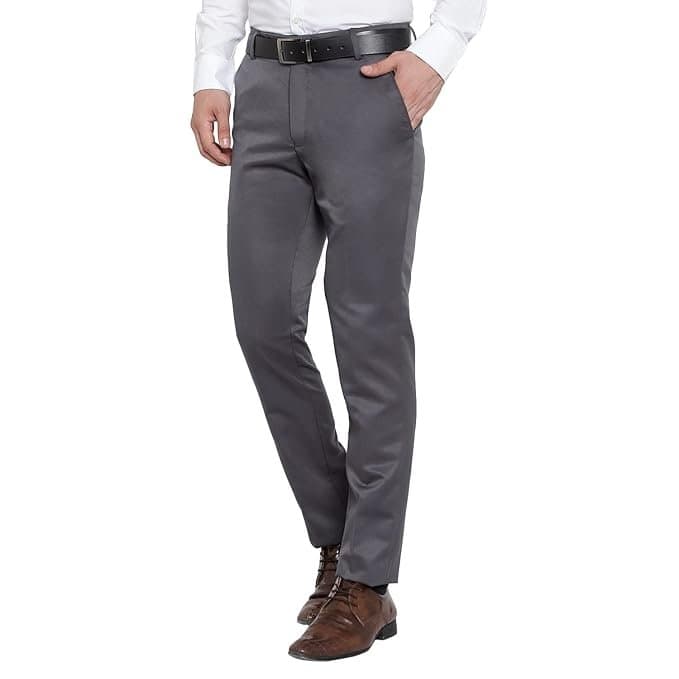 Velmora Men’s Grey Regular Fit Polycotton Trousers