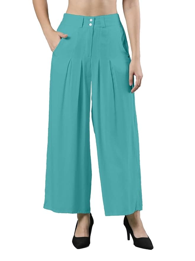 LuxeAura Women’s Sea Green Flared Palazzo Pants