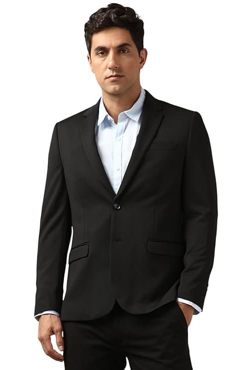 Peter England Men’s Neo Slim Knit Textured Blazer Black