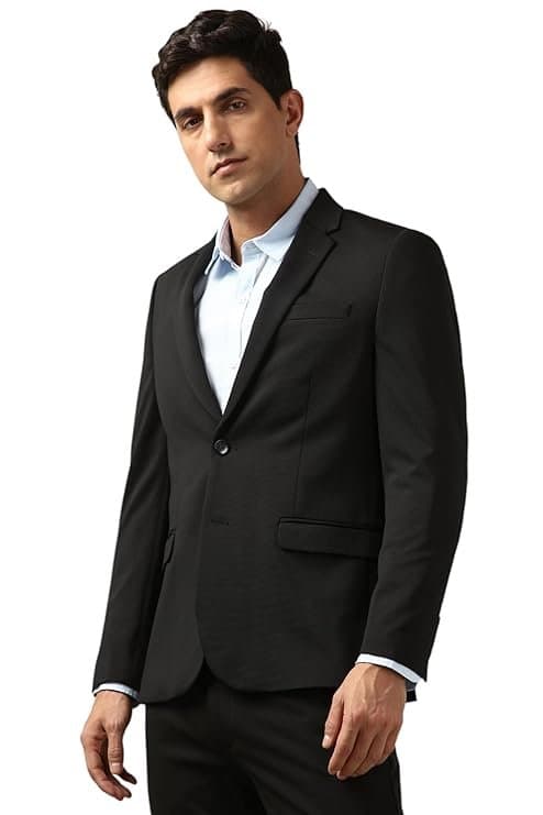 Peter England Men’s Neo Slim Knit Textured Blazer Black