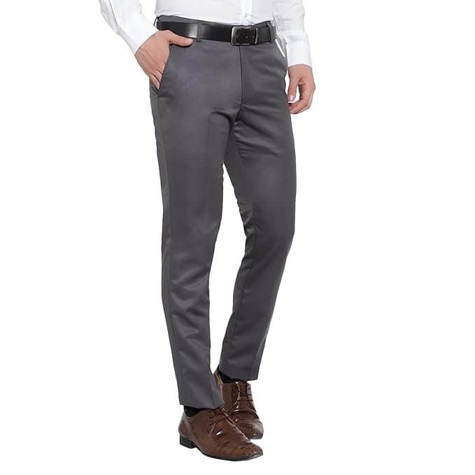 Velmora Men’s Grey Regular Fit Polycotton Trousers