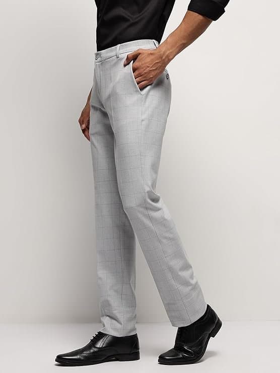 Velmora Men’s White Slim Fit Stretch Formal Trousers