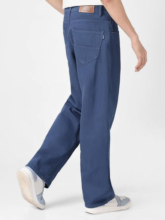 UrbanDrip Men’s Navy Blue Baggy Fit Washed Jeans