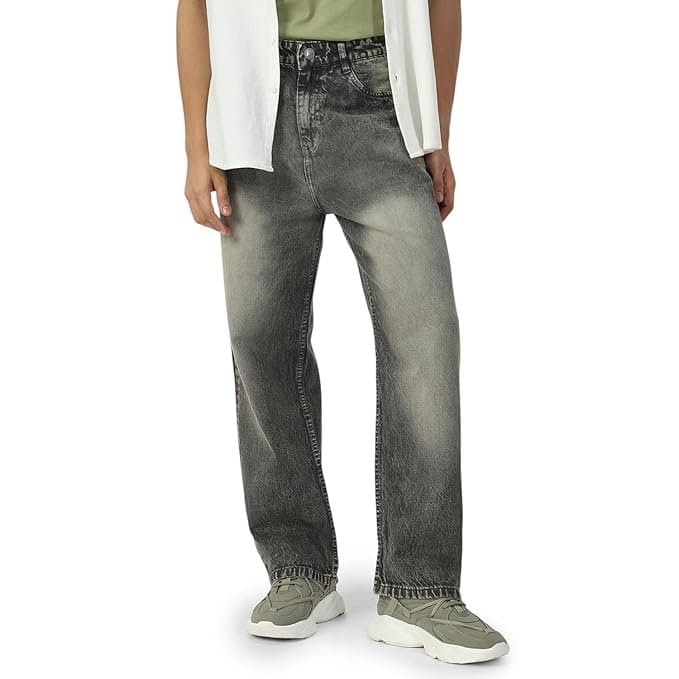 UrbanDrip Men’s Grey Baggy Fit Washed Jeans
