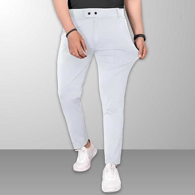 Velmora Men’s Off White Slim Fit Stretch Trousers