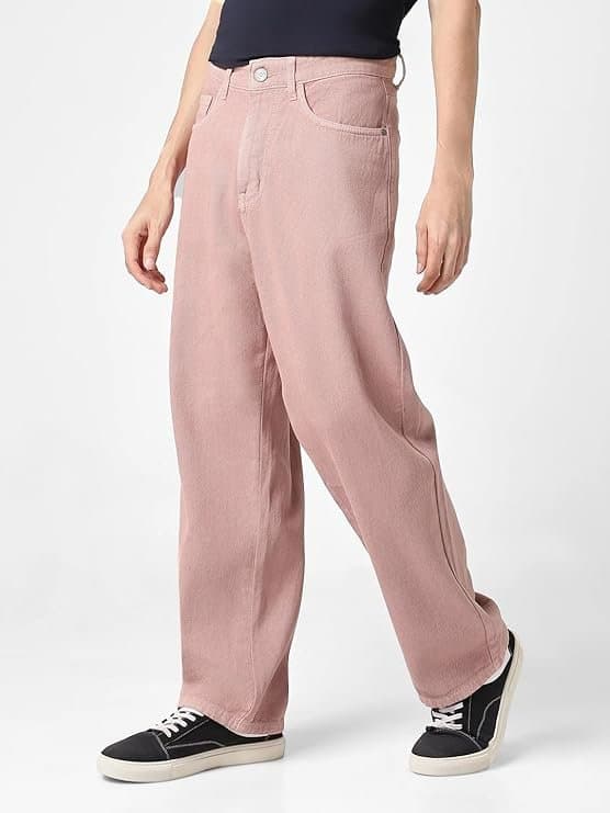 UrbanDrip Men’s Dark Pink Baggy Fit Washed Jeans