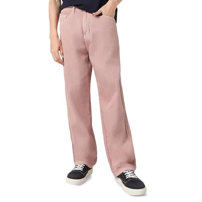 UrbanDrip Men’s Dark Pink Baggy Fit Washed Jeans