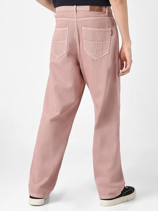 UrbanDrip Men’s Dark Pink Baggy Fit Washed Jeans