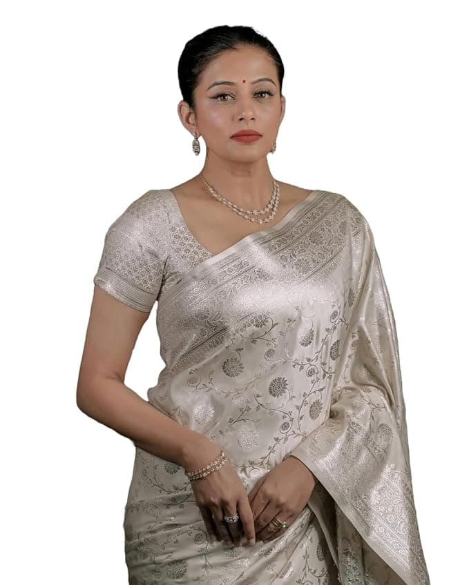 AureliaX Women’s Beige Banarasi Silk Saree