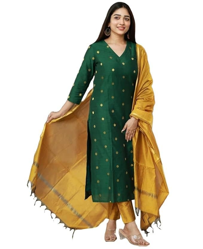Zyra Women’s Green Silk Cotton Kurta Set