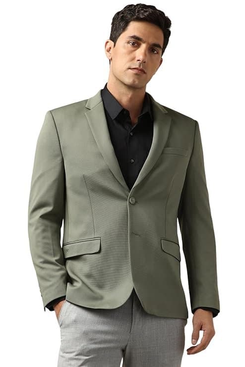 Peter England Men’s Neo Slim Knit Textured Blazer Light Olive