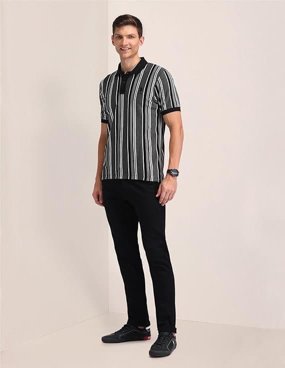 Velmora Men’s Blue Striped Cotton Polo T