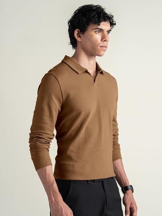 Velmora Men’s Brown Waffle Knit Polo T