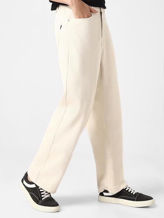 UrbanDrip Men’s Off White Baggy Fit Washed Jeans