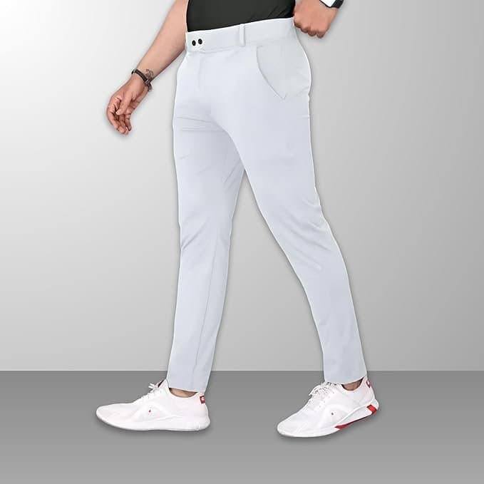 Velmora Men’s Off White Slim Fit Stretch Trousers