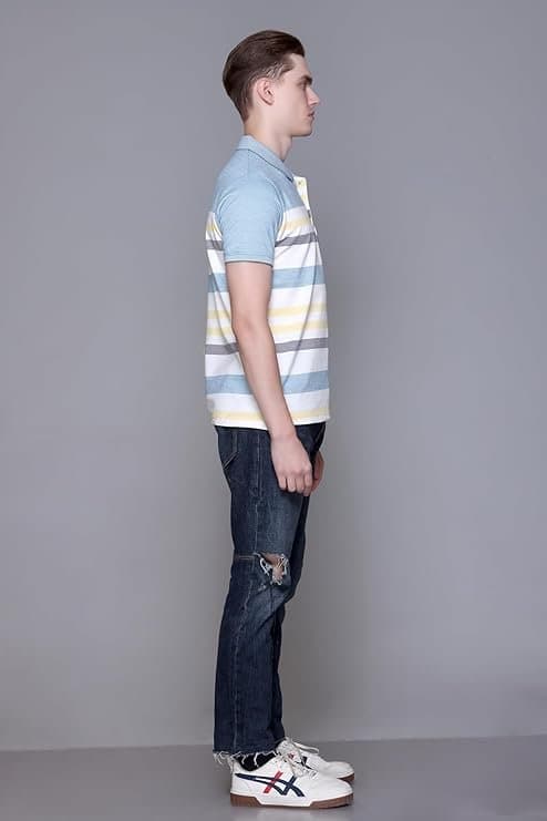 Velmora Men’s White Blue Polo T-Shirt with Pocket