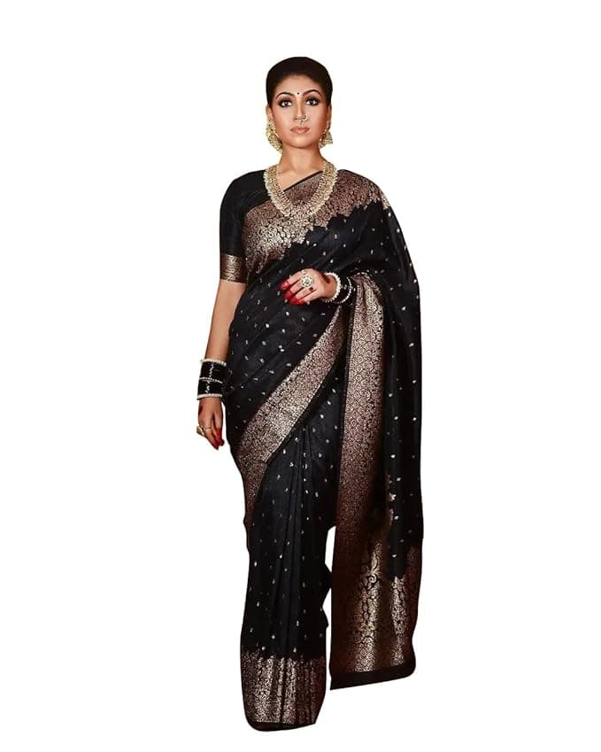 Velmora Women’s Black Cotton Linen Saree