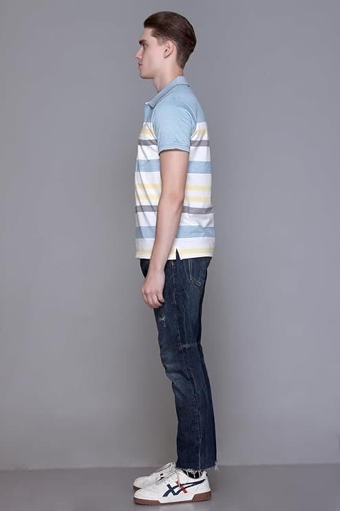 Velmora Men’s White Blue Polo T-Shirt with Pocket