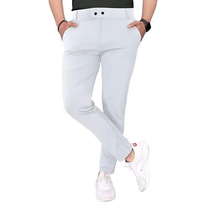 Velmora Men’s Off White Slim Fit Stretch Trousers