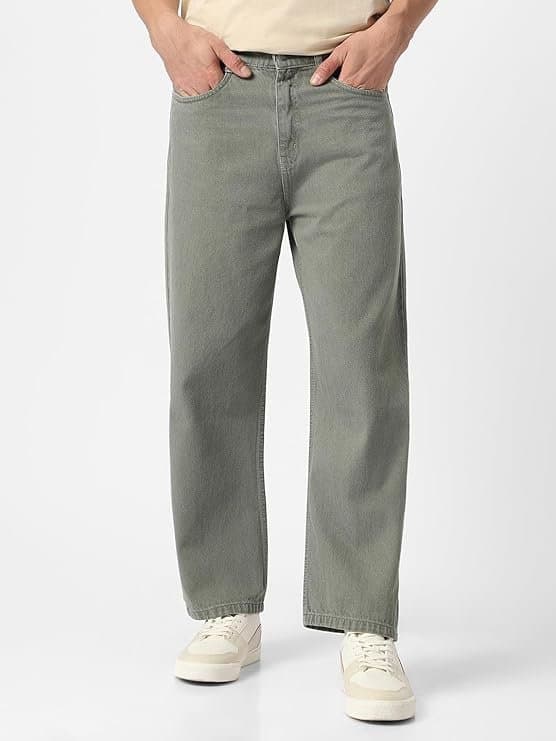 EcomX Men’s Olive Green Loose Fit Jeans