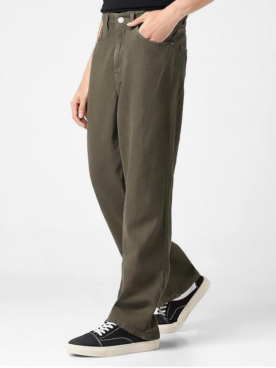 UrbanDrip Men’s Khaki Baggy Fit Washed Jeans