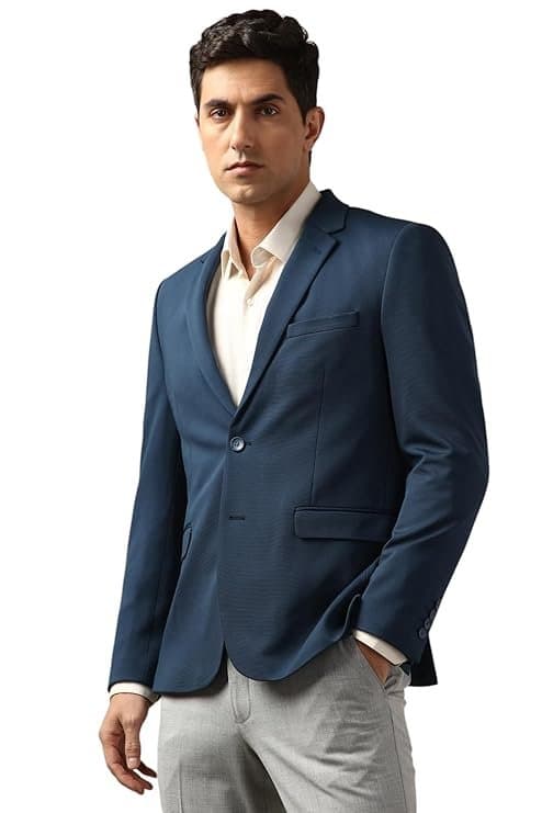 Peter England Men’s Neo Slim Knit Textured Blazer Navy