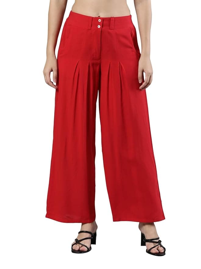 LuxeAura Women’s Red Flared Palazzo Pants