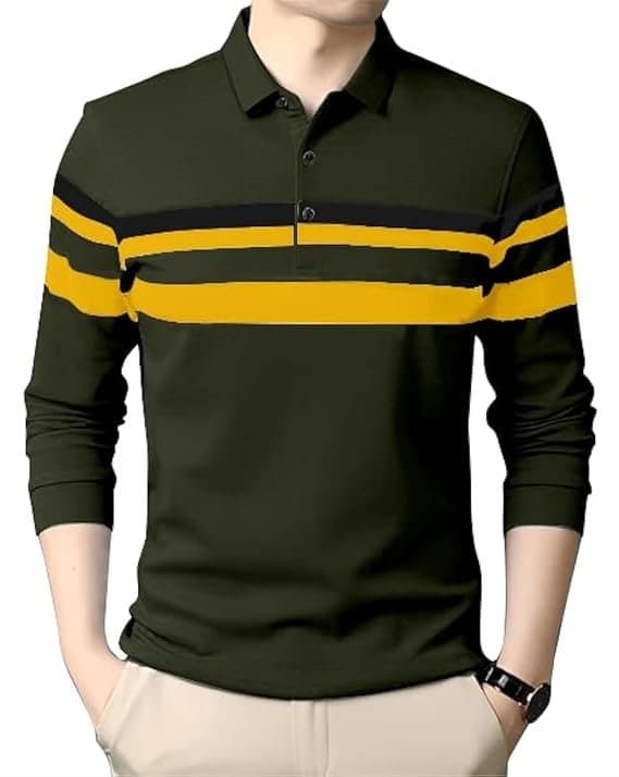 Velmora Men’s Yellow Full Sleeve Polo T