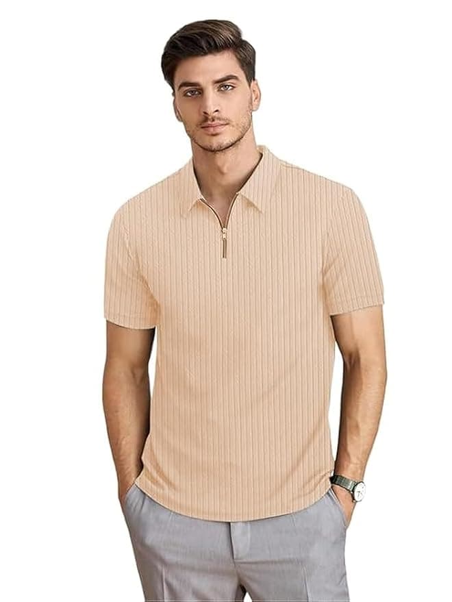 EcomX Men’s Beige Chain Collar Polo T