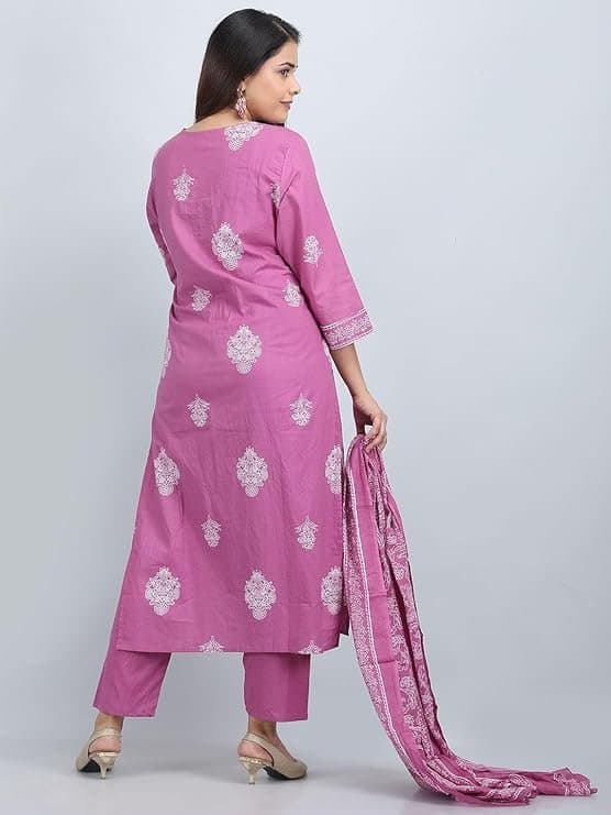 Zyra Women’s Pink Cotton Printed Kurta Set
