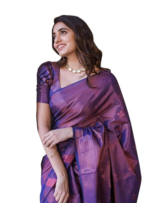 Zyra Women’s Purple Kanjivaram Soft Silk Saree