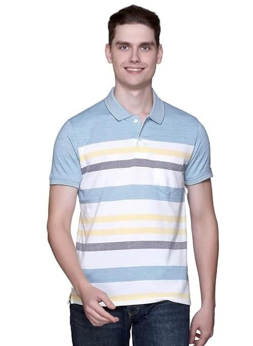 Velmora Men’s White Blue Polo T-Shirt with Pocket